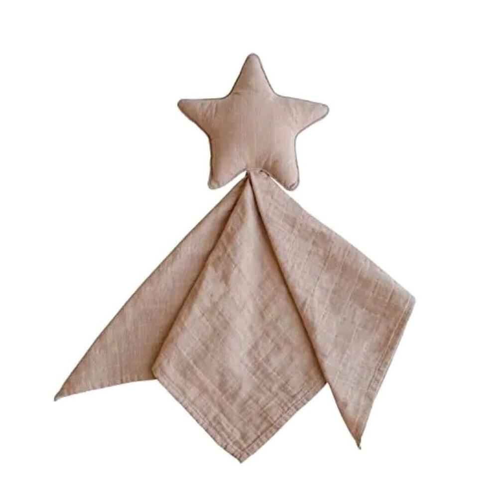 MUSHIE 100% Organic Cotton Muslin Star Security Blanket Neutral Beige Lovey